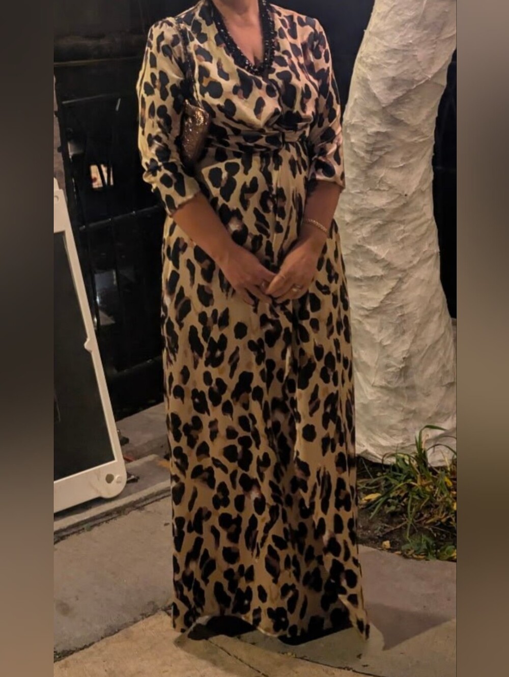 Leopard Print Wrap Maxi Dress in Beige and Black
